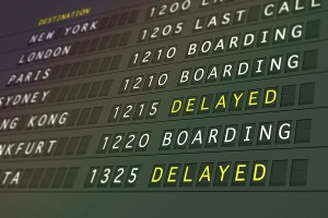 Delayed flights on departure board